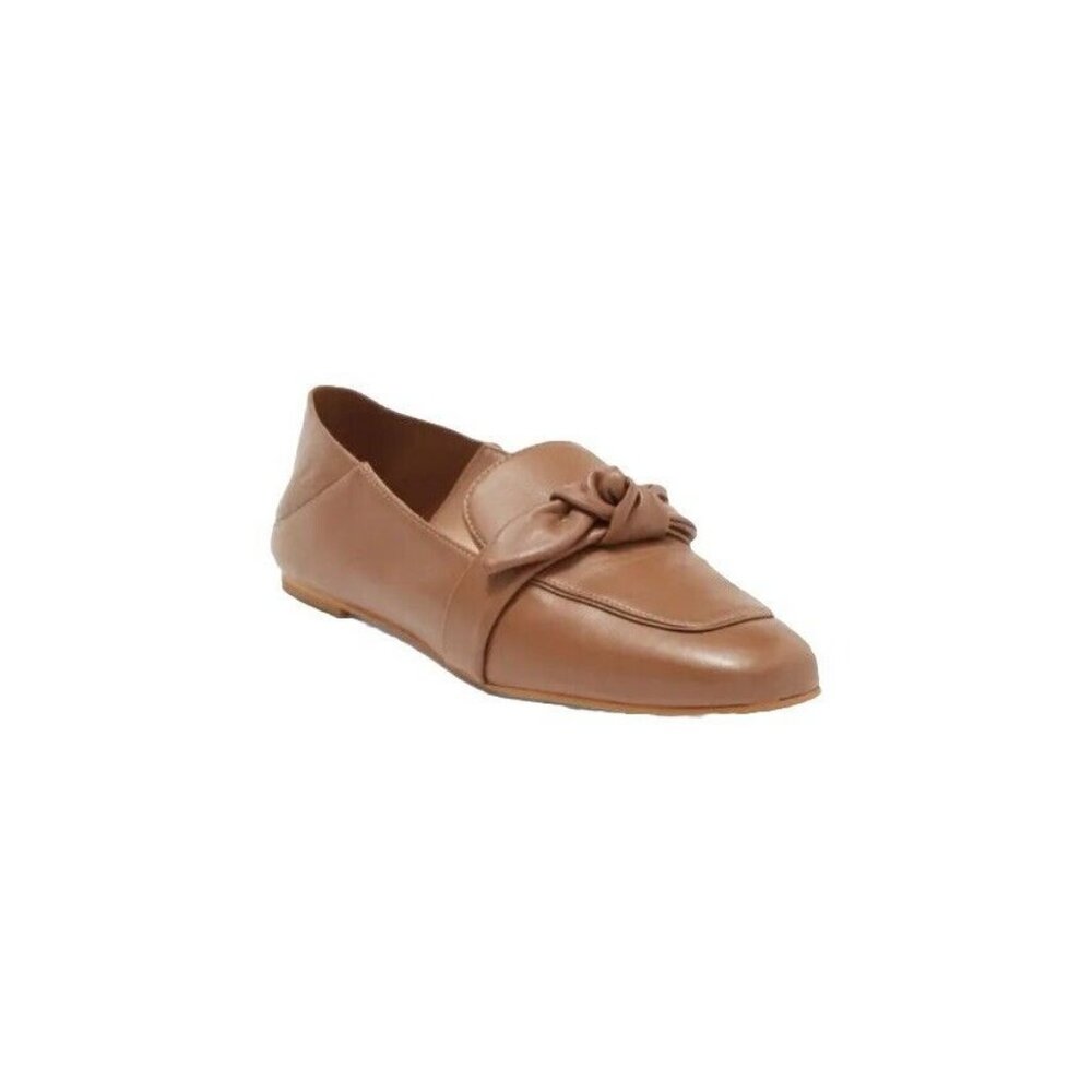 Stuart Weitzman Women's 7.5 Bandeau Loafer Leather Bow Brown Collapsible